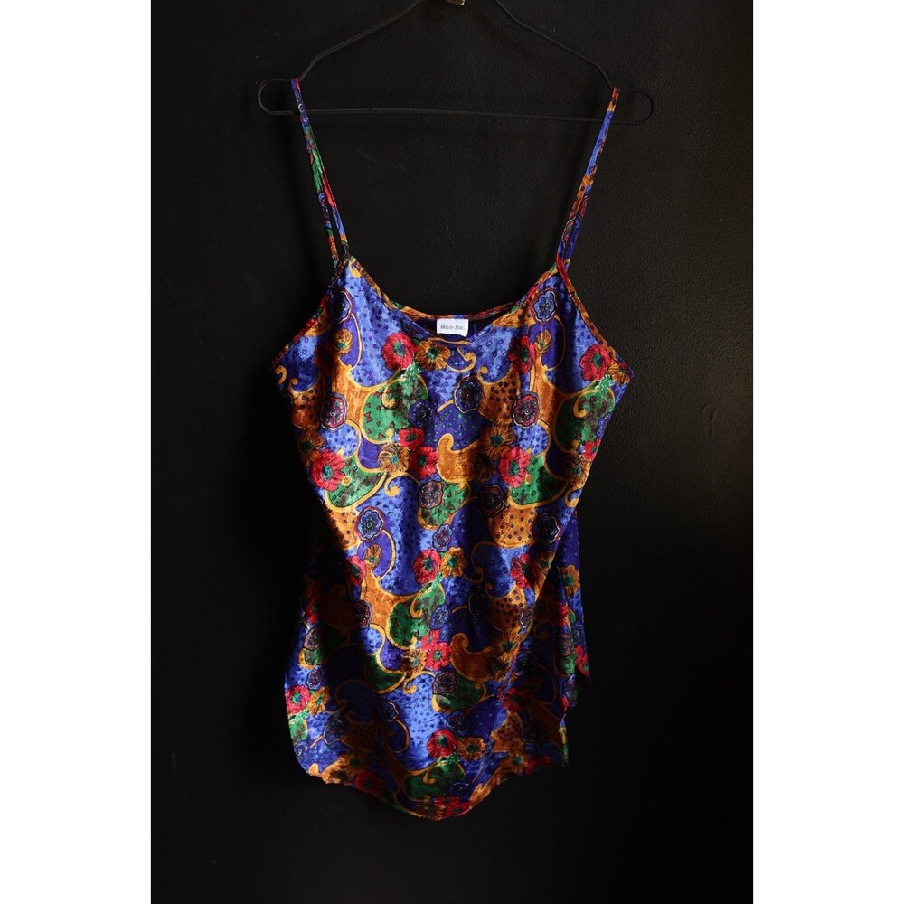 Vintage Movie Star Colorful Mini Satin Slip Dress fairy Grunge Floral Paisley